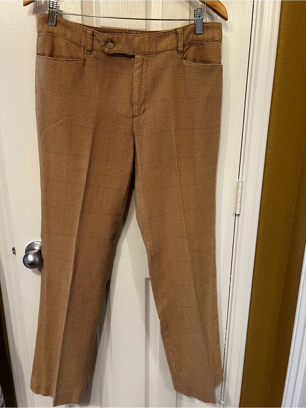 Lauren Ralph Lauren Adelle Tan Mid Rise Straight Leg Houndstooth Pants, Size 10
